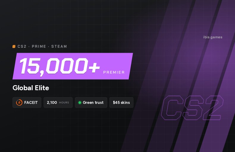 CS2 Prime | 18,400 Premier | FACEIT 8 | 2,100h