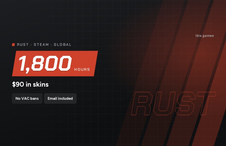 Rust | 1,800h | $90 skins